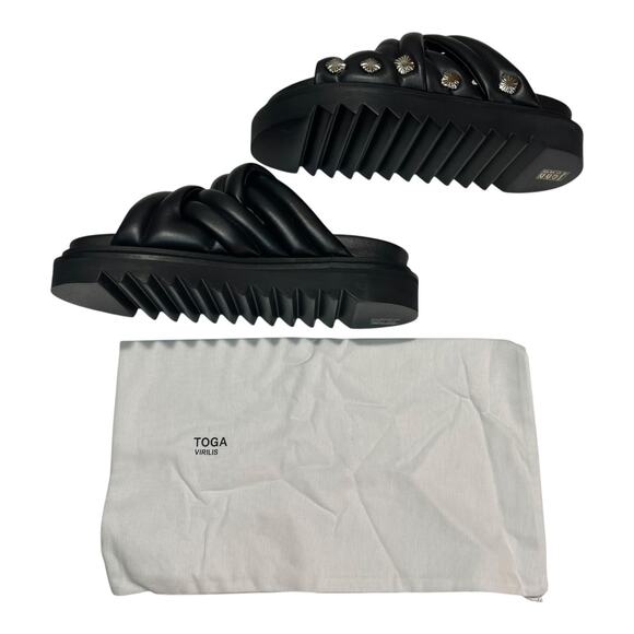 Toga Virilis / Archives AJ1358 Size 41 Black Leather Studded Slides Sandals NIB - Picture 4 of 12